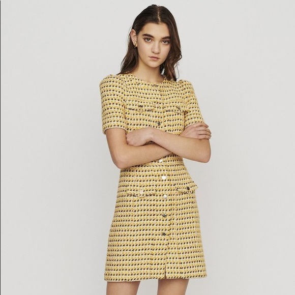 maje yellow tweed dress